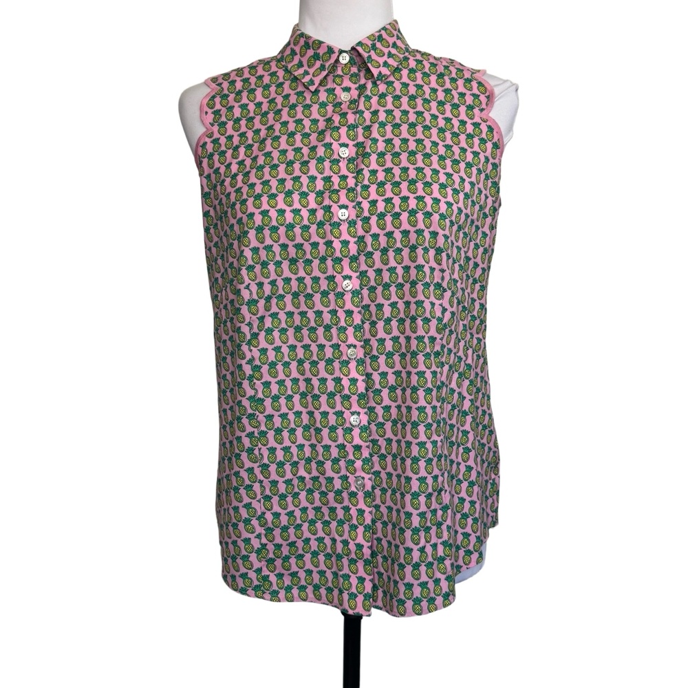 Talbots Sleeveless Blouse Pineapple Pattern Butto… - image 2